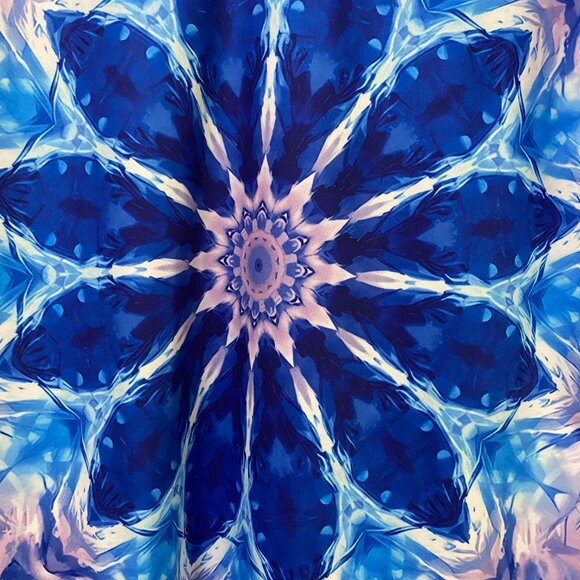 Beautiful short sleeve tunic, blue, purple & super large flower, size 1X - Picture 4 of 9